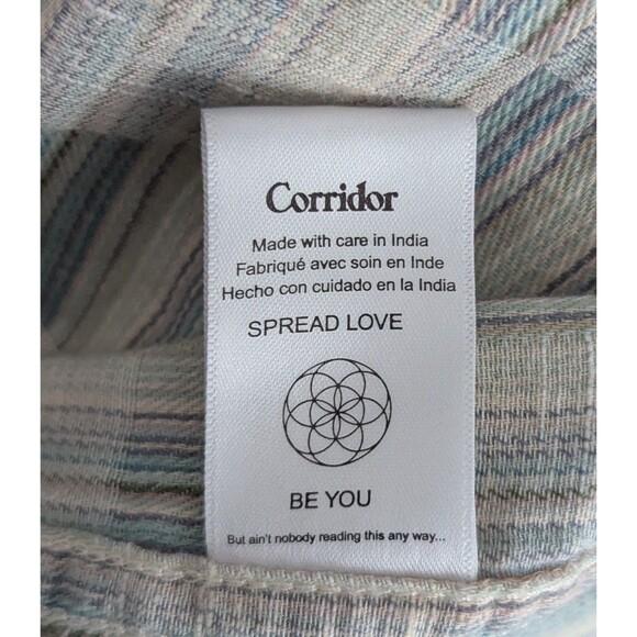 Corridor Jacquard Camp Shirt Men's Size Large Blue Stripe Short Sleeve Button Up - Picture 5 of 9